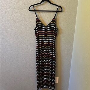 LOFT Navy Multicolor Striped Midi Dress size Large